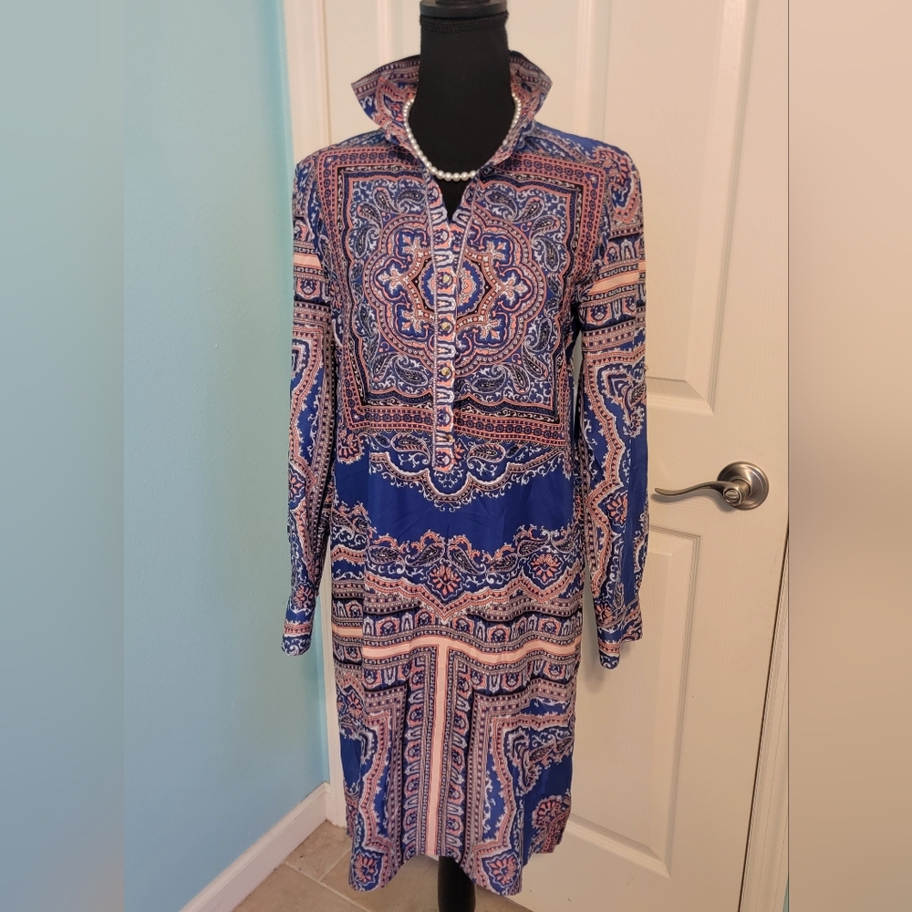 Antonio Melina Blue Paisley Long Sleeve Dress